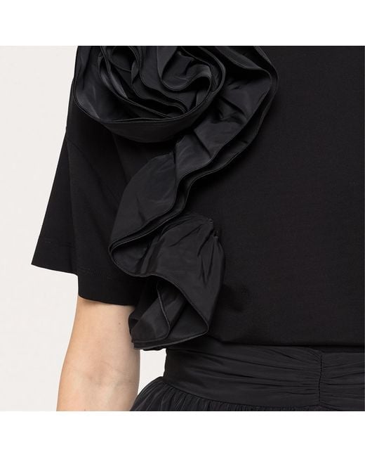 Nissa Black Floral-Appliqué Viscose T-Shirt