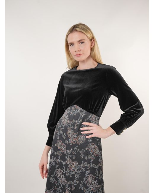 John Abgin Black Velvet Inverted V-Waist Midi Dress