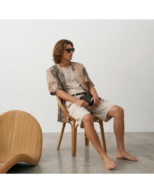 ORIGIN OF HEARTS Brown Neutrals Enari Relaxed-Fit Satin Kimono Shirt for men
