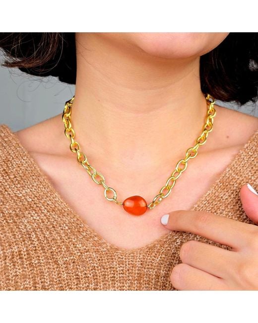 Harfi Metallic Citrine November Birthstone Statement Pendant Necklace