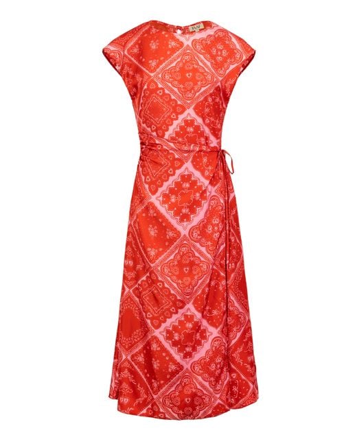 JAAF Red ' Tie-Detailed Midi Dress