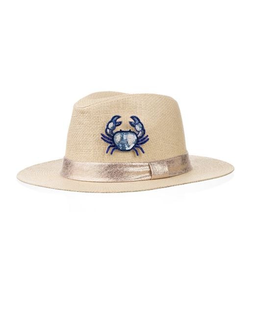 Laines London Natural Neutrals Straw Woven Hat With Embellished Mediterranean Crab Brooch