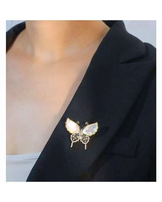 Angel Barocco Metallic Natural Shell Diamond Butterfly Brooch