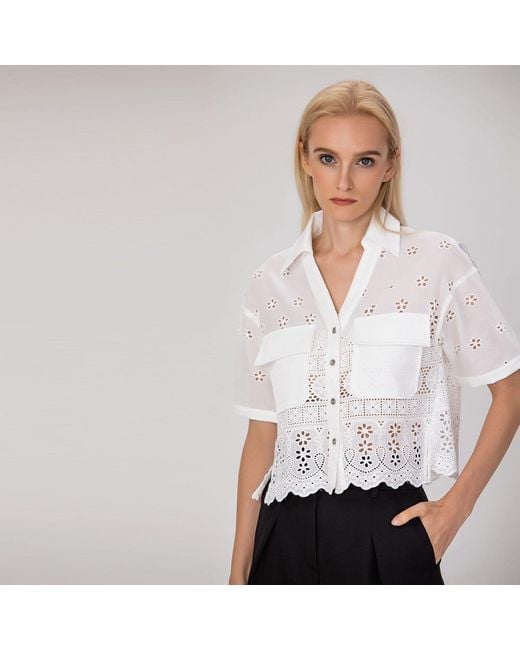 Smart and Joy Black Embroidered Crop Shirt
