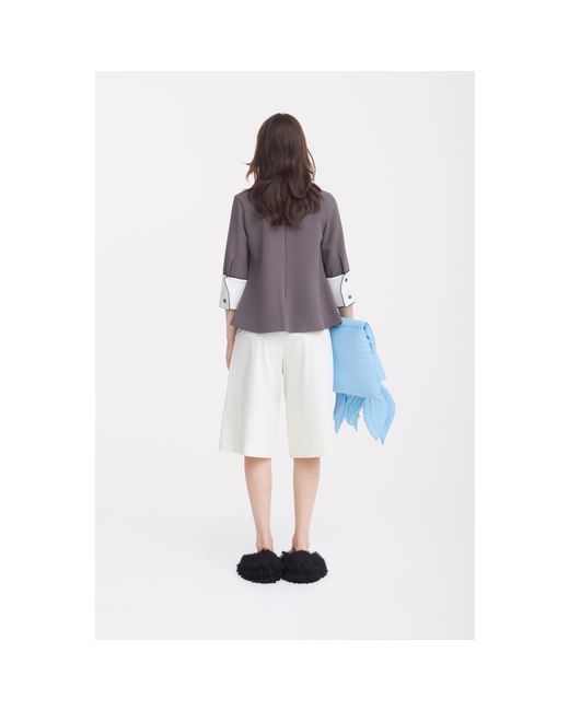 Julia Allert Gray Semi-Formal Blouse With Double Contrasting Details