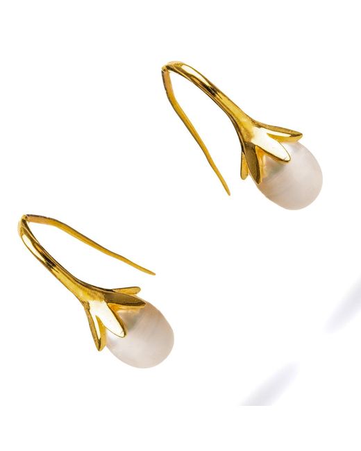 Ebru Jewelry Metallic Dainty Vermeil & Pearl Design Statement Earrings