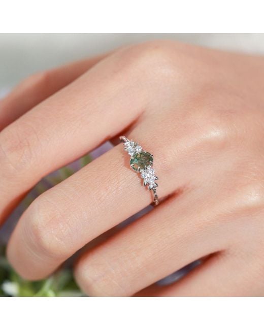 Azura Jewelry New York Green Wildflower Moss Agate Ring Vermeil