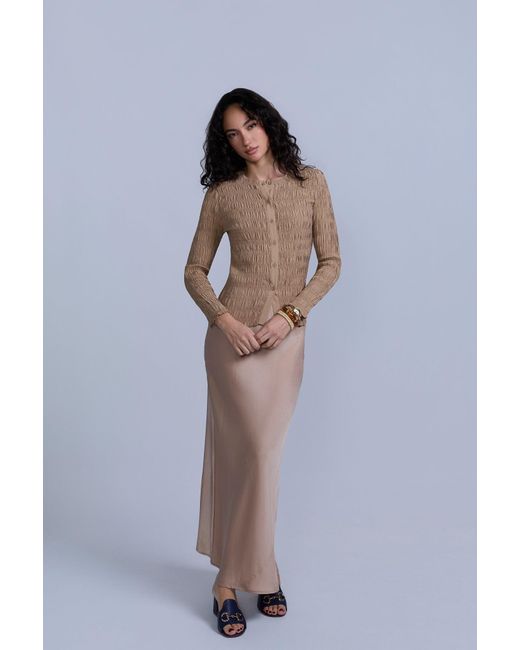 Rave on Trend Natural Ruched Button-Down Top