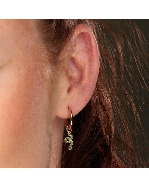 Scream Pretty Metallic Emerald Snake Charm Hoop Earrings