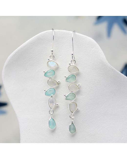 Isla Silver Multicolor Moonstone & Aqua Chalcedony Drop Earrings