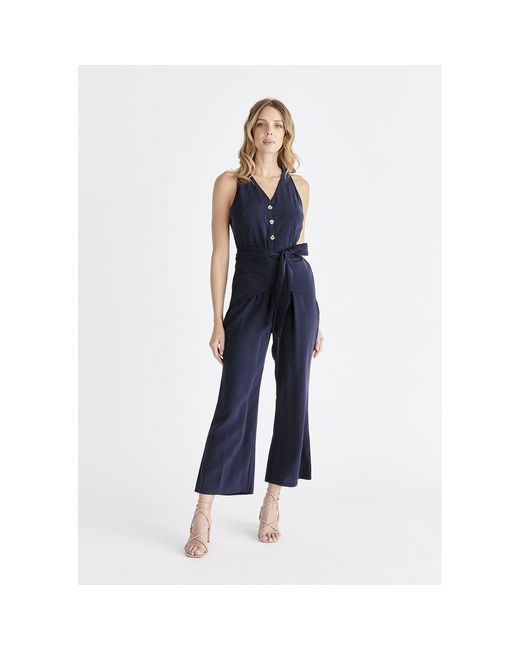 Paisie Blue Waist Tie Jumpsuit
