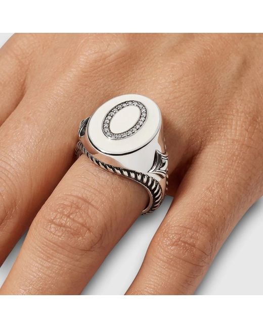 Daneila Léon Metallic Sterling Diamonds & Ivory-Color Enamel Signet Ring