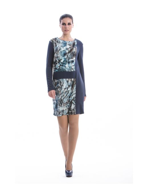 Conquista Blue Straight Long Sleeve Dress