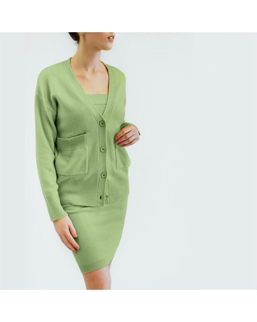 Zenzee Green Cashmere V-Neck Cardigan