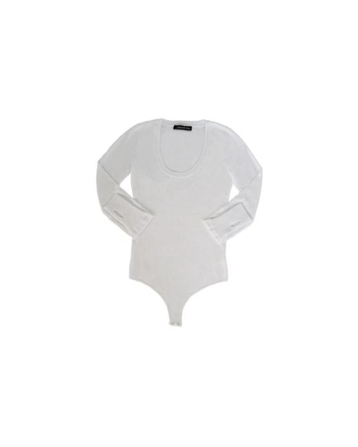 Circular Path White U Neck Long Sleeve Bodysuit