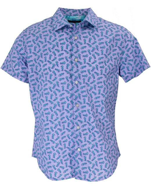 Lords of Harlech Blue Scott Swimming Seahorses Shirt for men
