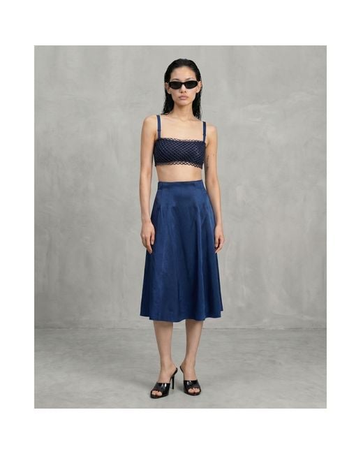 Monzlapur New York Blue Box Pleated Taffeta Skirt