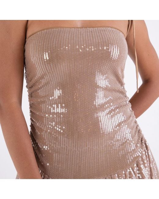 Amy Lynn Brown Neutrals Alexa Champagne Sequin Puffball Dress