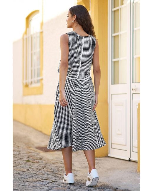 Yumi' Gray Gingham Cotton Midi Skirt