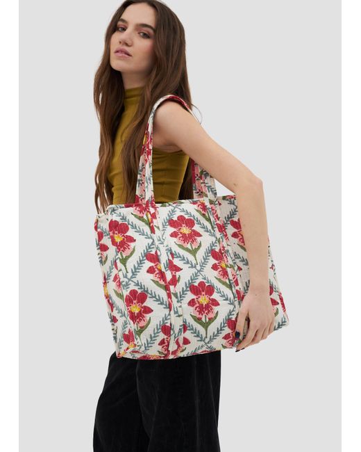 Manuela Cabrales Red Mendelii Block Print Tote Bag