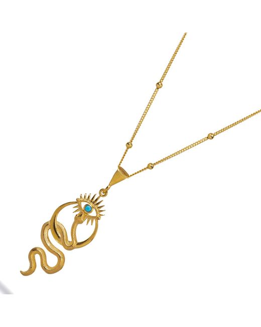 Ebru Jewelry Metallic Spiritual Snake & Evil Eye Design Unique Necklace