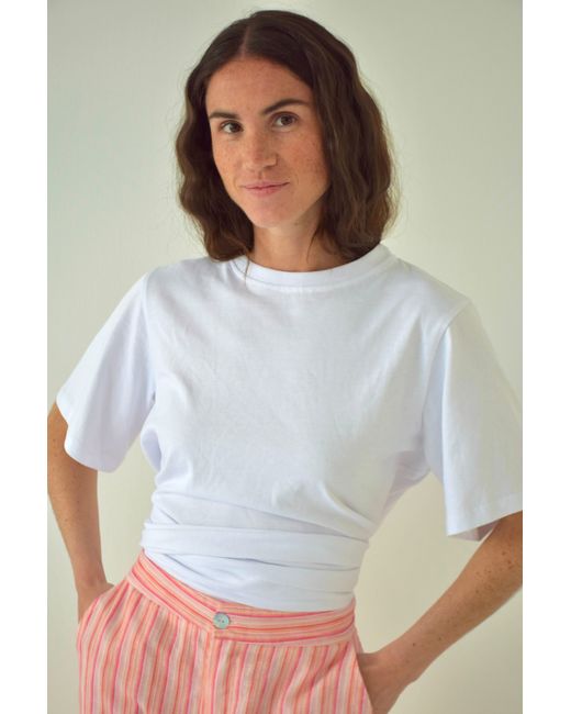 Mind Traveler Blue Cropped Tie-Waist T-Shirt