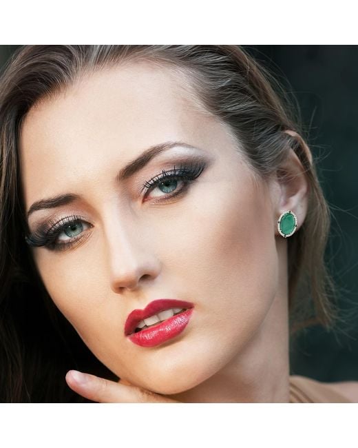 Artisan Green Malachite, Diamond & Diamond Halo Stud Earrings