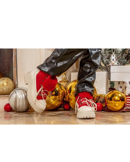 Beautiisoles by Robyn Shreiber Made in Italy Red Francy Leather & Faux Fur Comfortable Ankle Hiking Valentine Bootie