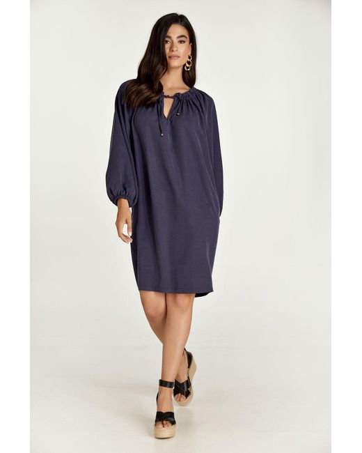 Conquista Blue Belted Tencel Dress With Pockets