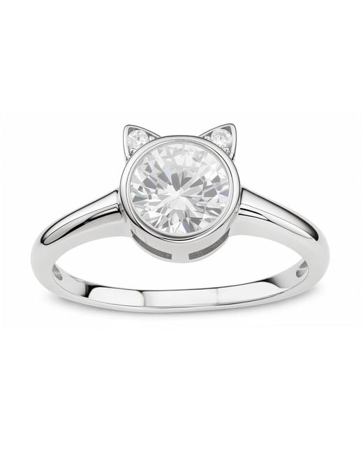 Kylie Harper Metallic Bezel-Set Diamond Cz Kitty Cat Ring