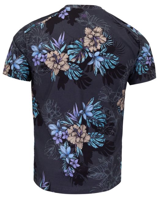 Lords of Harlech Blue Maze Exotic Floral Vneck Tee for men