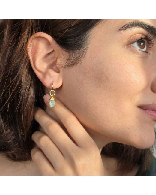 Harfi Metallic Raw Aquamarine March Birthstone Plated Huggies