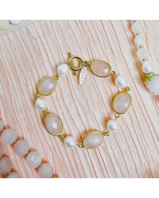 Farra Metallic Rose Quartz With Freshwater Pearls Bracelet