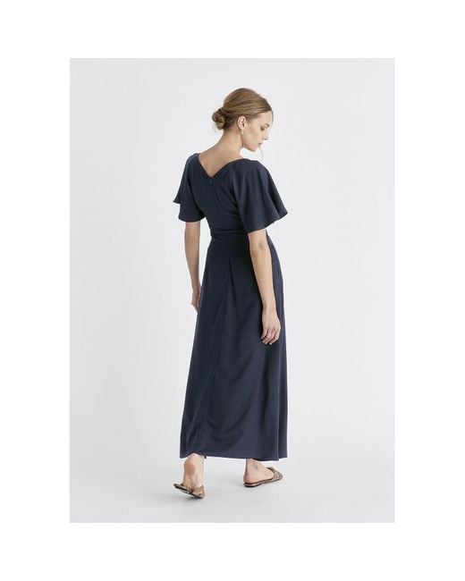 Paisie Blue Maxi Waist Tie Dress