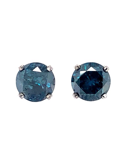 Artisan Blue 14k Solid Gold With Colored Diamond Mini Stud Earrings