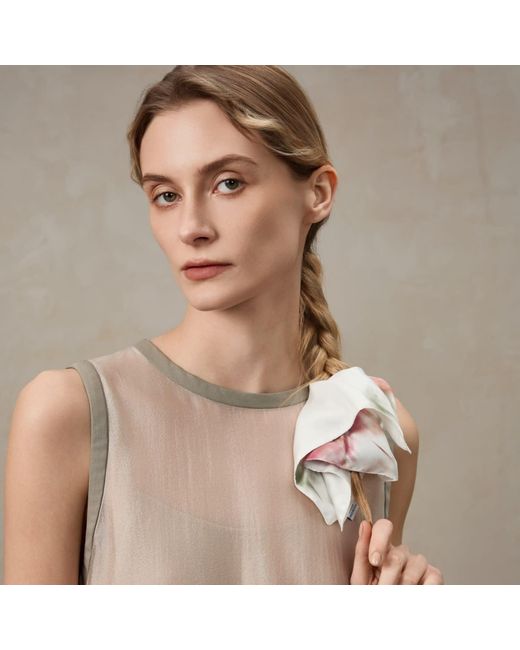 Asyii Pink Printed Ethereal Flower Silk Square Scrunchie