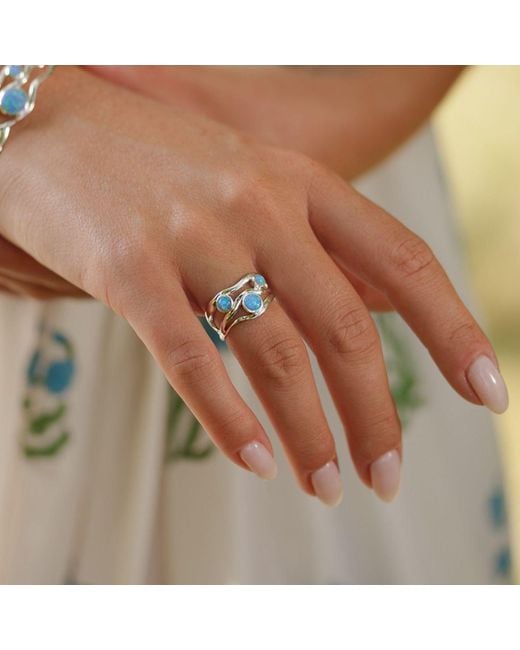 Isla Silver Blue Three Fire Opal Gemstone Ring