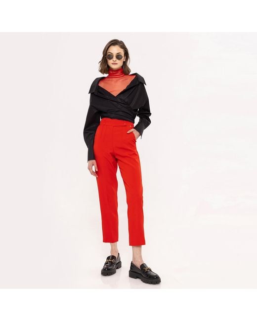 Nissa Red High Waisted Slim Pants