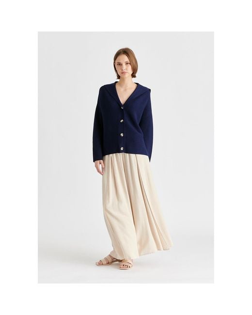 Paisie Blue Sailor Collar Ribbed Cardigan
