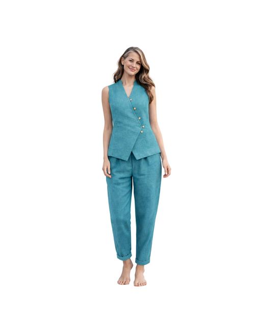 Lumina Eligma Blue The Isla Linen Vest Ensemble