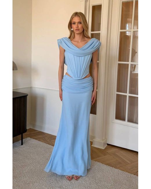 POST MERIDIEM Blue Chiffon Maxi Skirt With Draping
