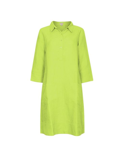 NoLoGo-chic Green Up Town Linen Shirt Dress