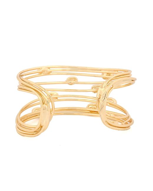 Ebru Jewelry Metallic Cleopatra Pearl Dewdrop Gold Cuff Bracelet
