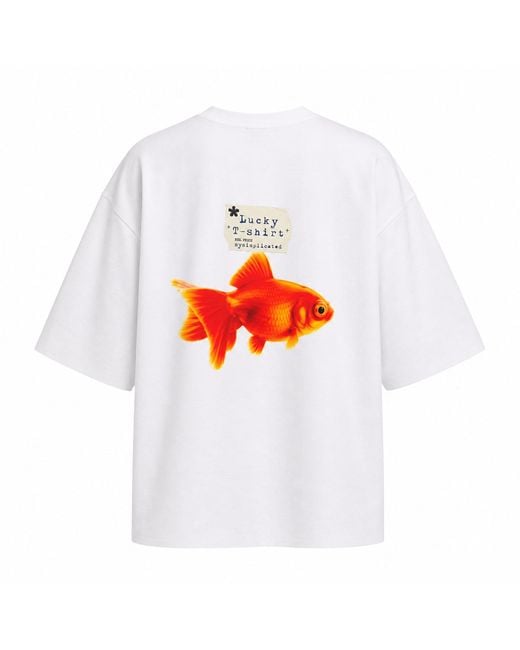 mysimplicated White Oversized T-Shirt With Lucky Fish Design for men
