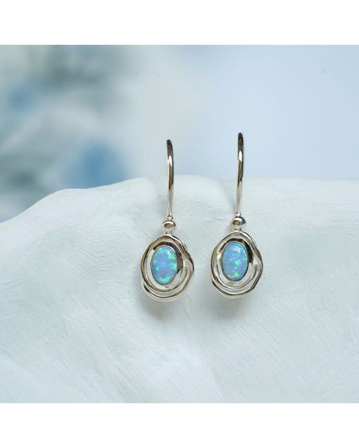 Isla Silver Blue Handmade Dainty Opal Hook Earrings