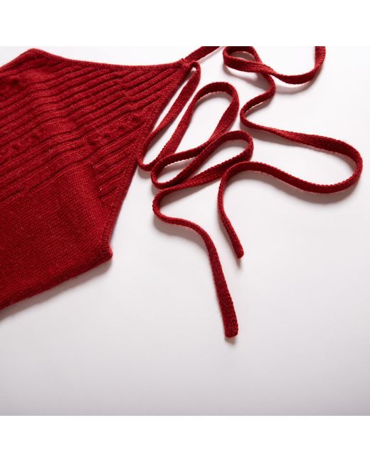 Fully Fashioning Red Ruby Freya Cable Wool Knit Halter Top