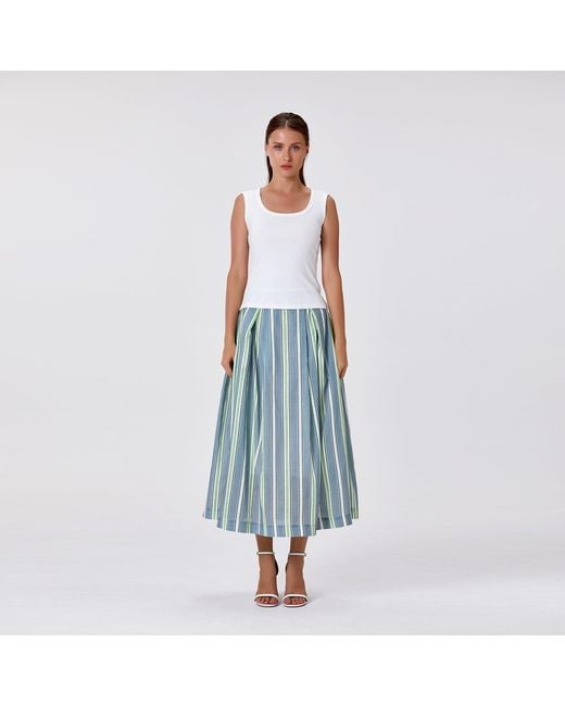 Smart and Joy Brown Striped Midi Skirt With Cotton Lining