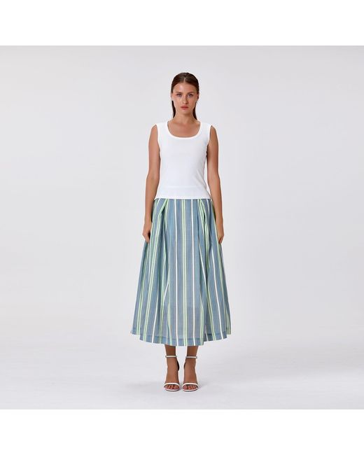 Smart and Joy Green Striped Midi Skirt With Cotton Lining