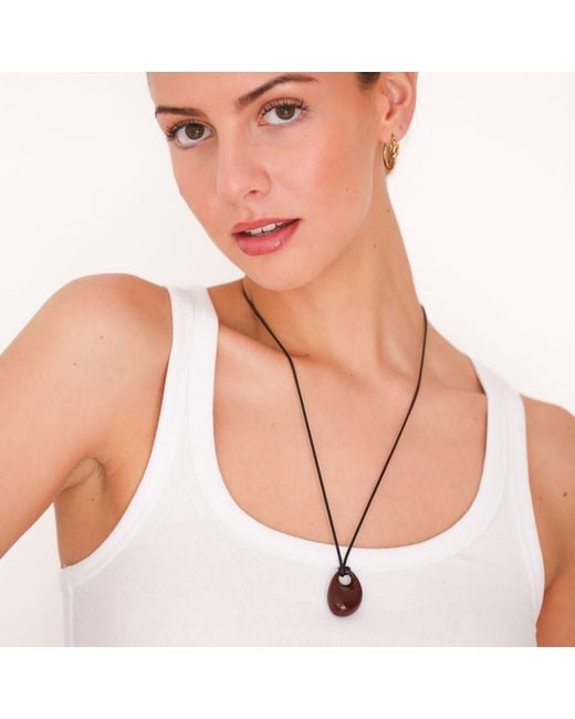 Miss Cecilia Red Oval Pebble Cord Necklace