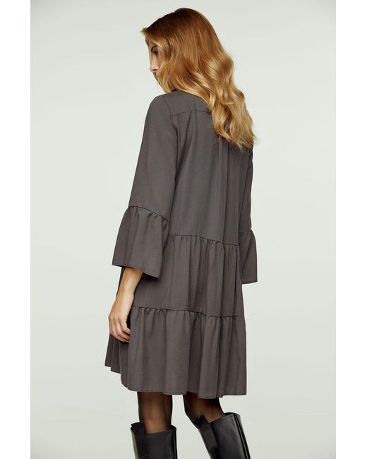 Conquista Blue Anthracite Tencel Gathered Seams Dress